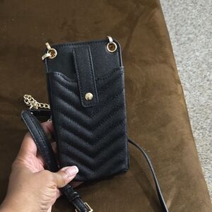 DSW Black and Gold Crossbody Bag with Quilted Design